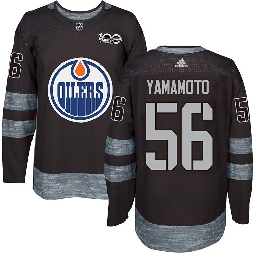 Adidas Oilers #56 Kailer Yamamoto Black 1917-100th Anniversary Stitched NHL Jersey